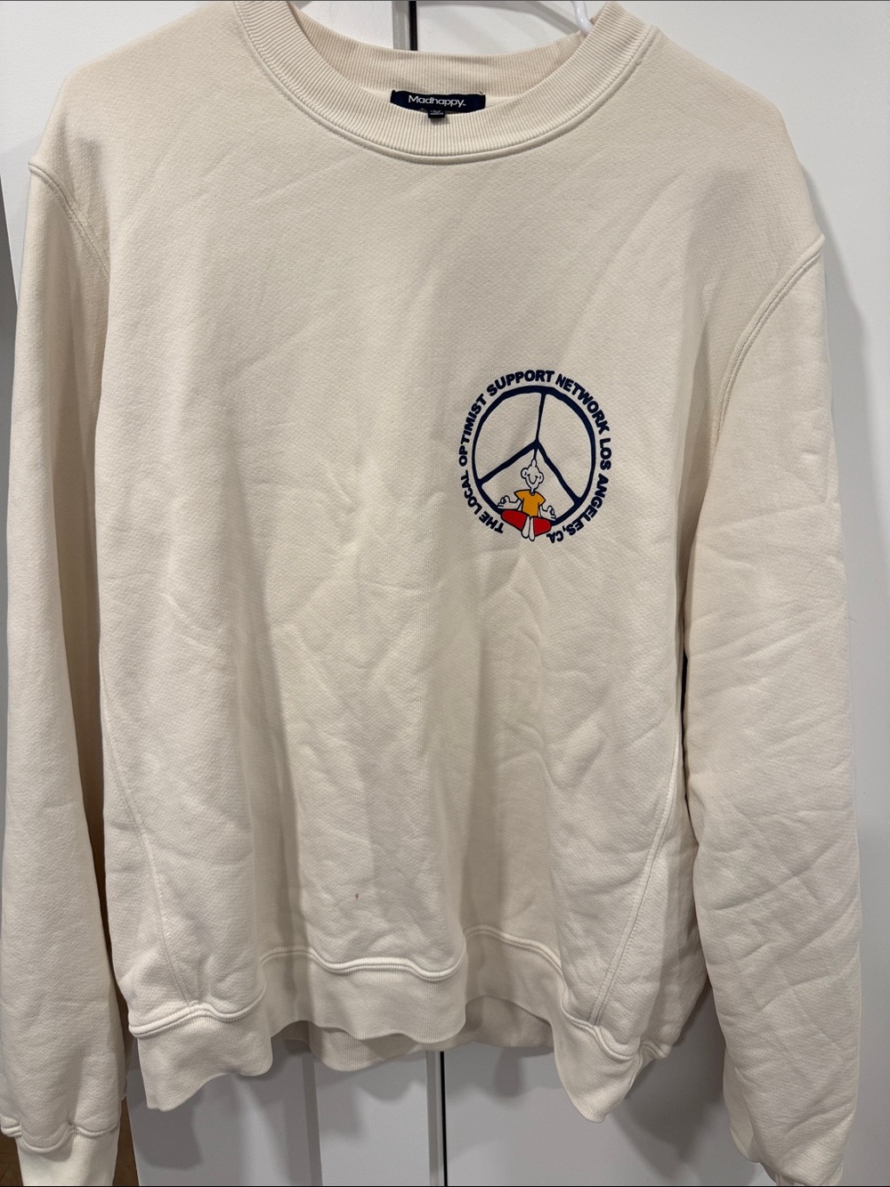 Moussy Cream Crewneck Sweatshirt with Small Embroidered Crest